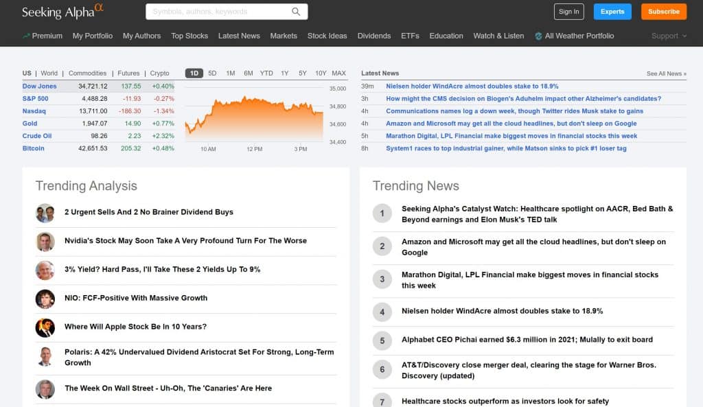 Seeking Alpha portfolio tracker