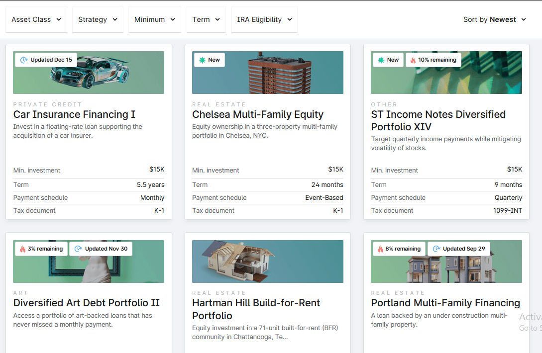 yieldstreet investment options