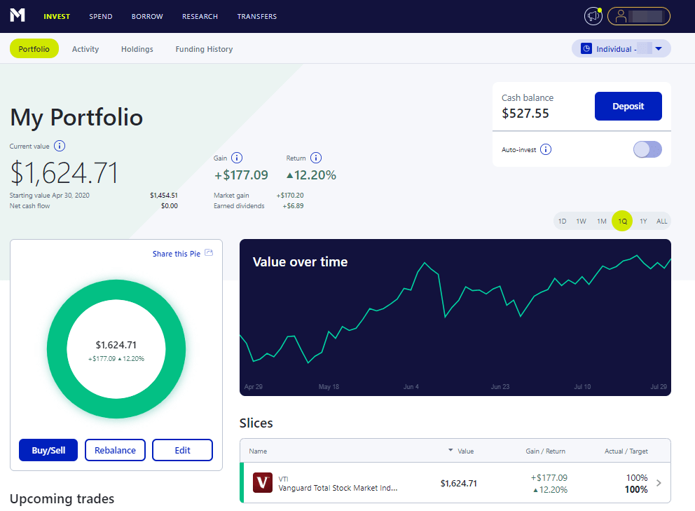 M1 finance dashboard