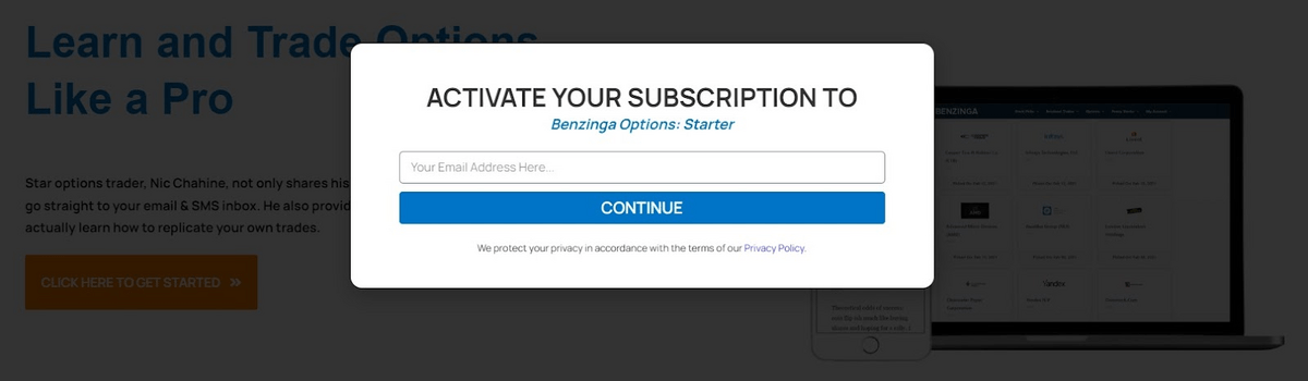 Active subscription benzinga