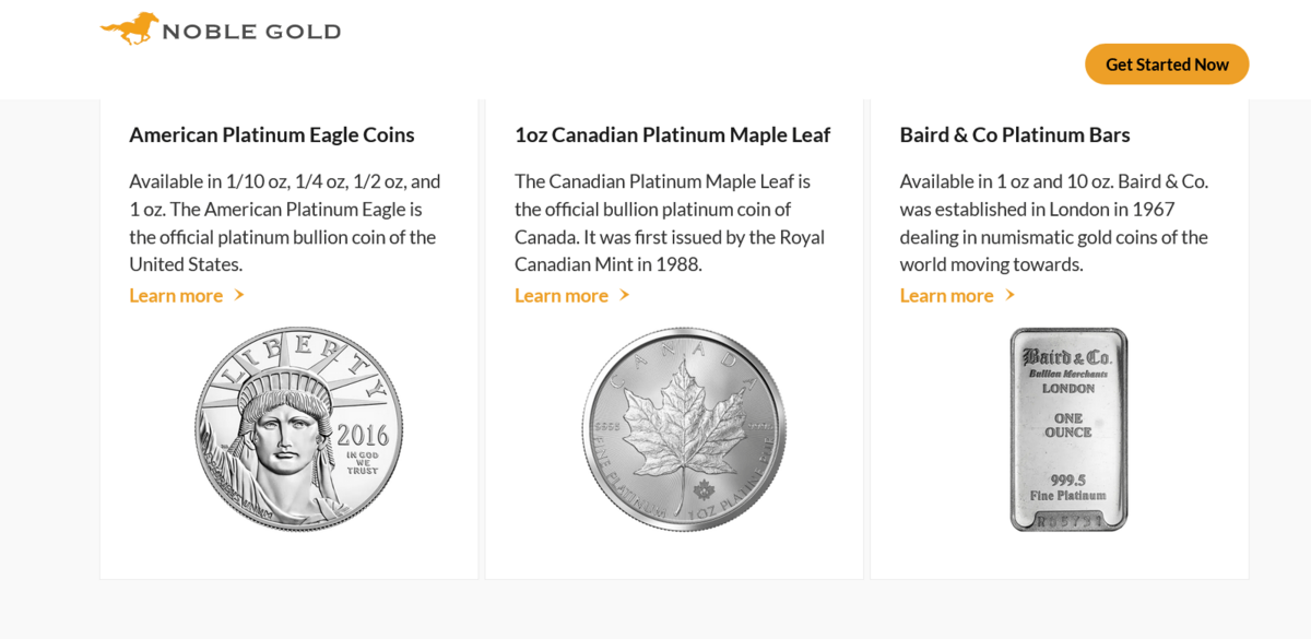 Noble gold platinum coins