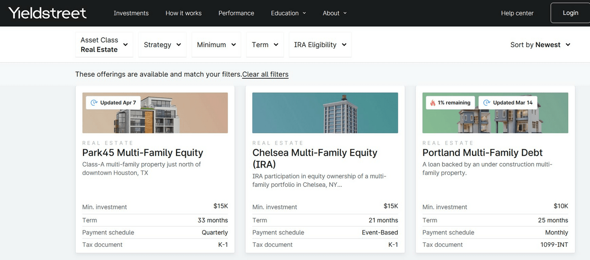 yieldstreet real estate