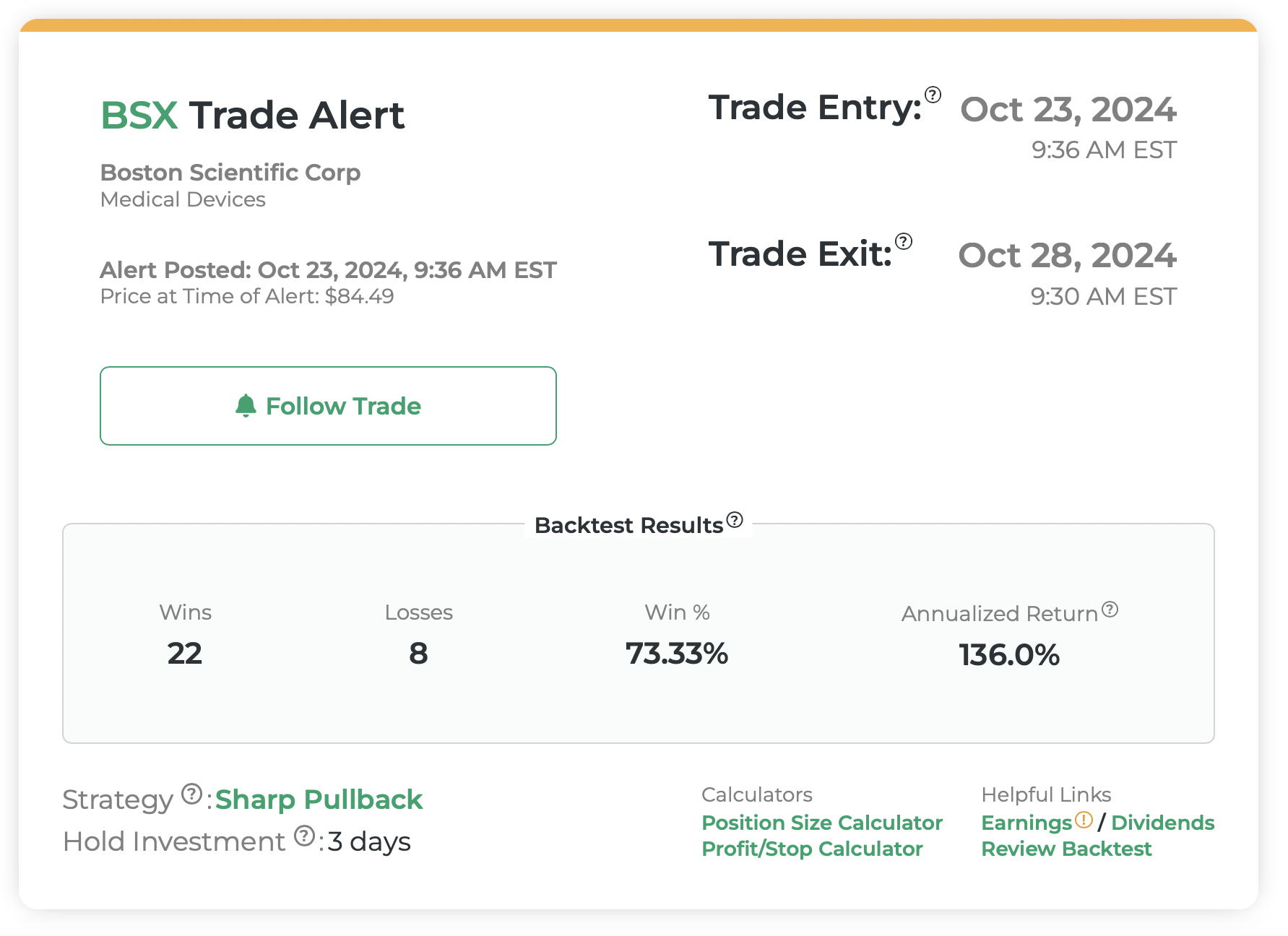 1. BSX Trade Alert