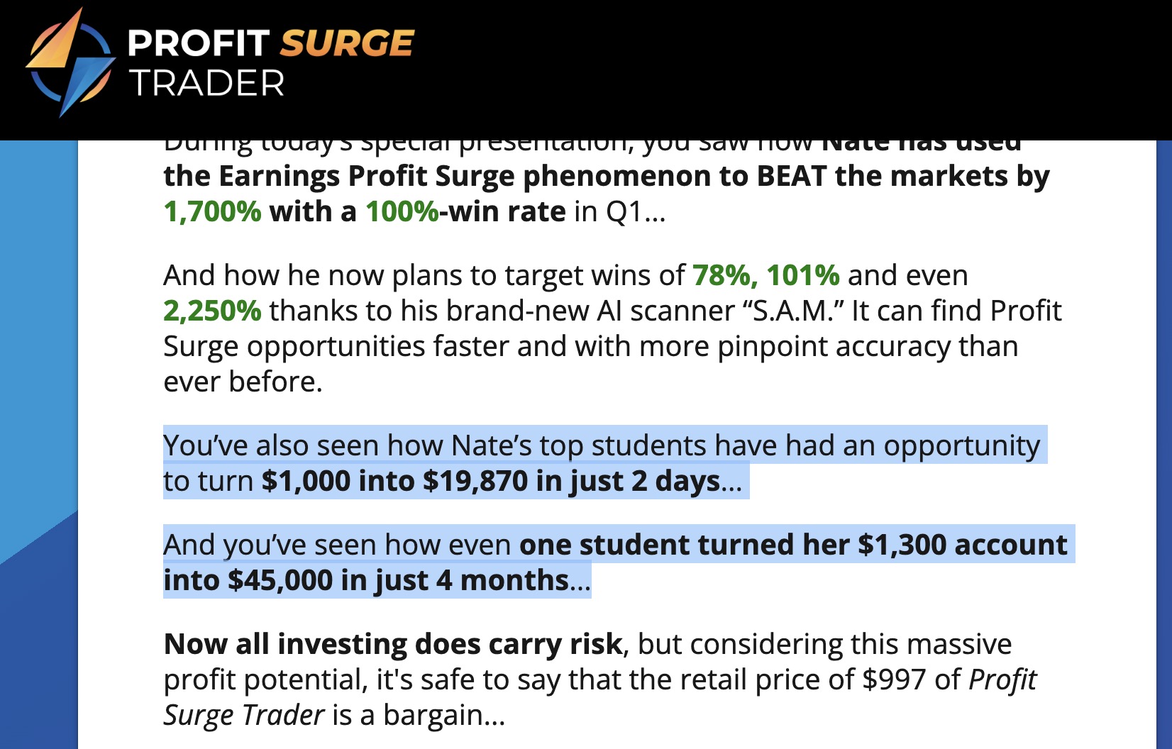 4. Profit Surge Trader Highlight