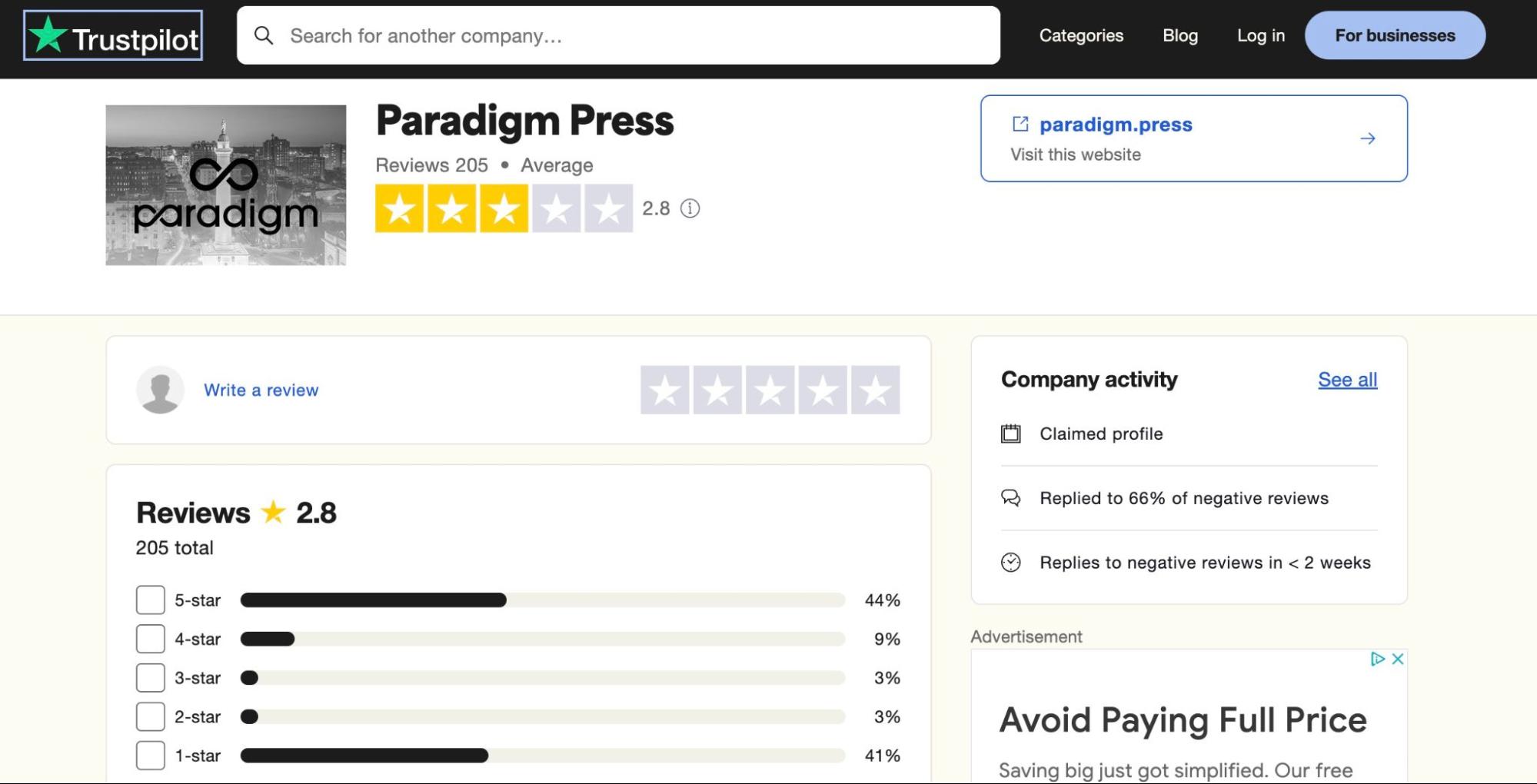 Paradigm Press TrustPilot