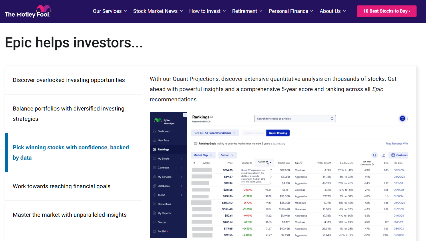 Motley Fool Epic – Best for Fundamental Momentum Plays