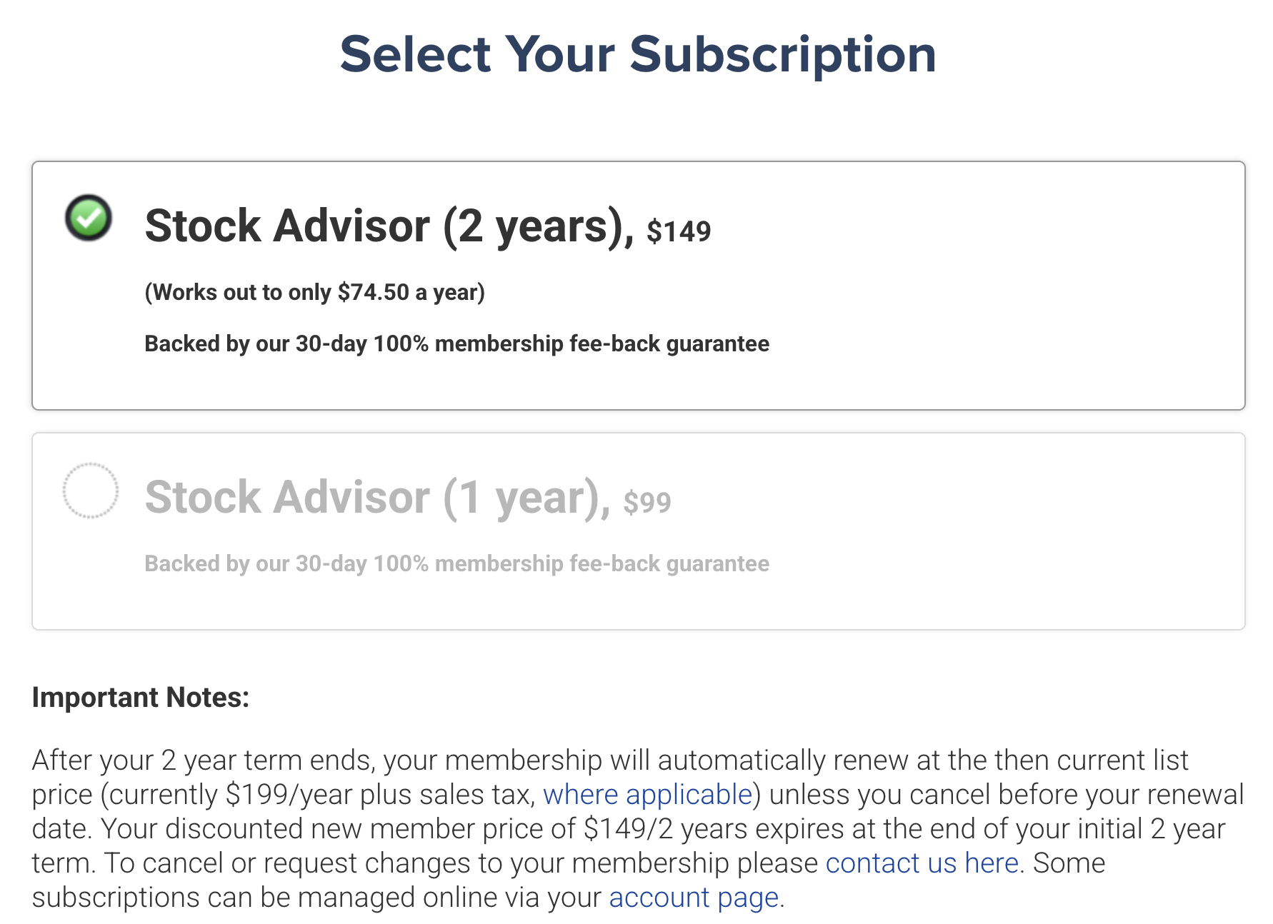 Select Your Subscription